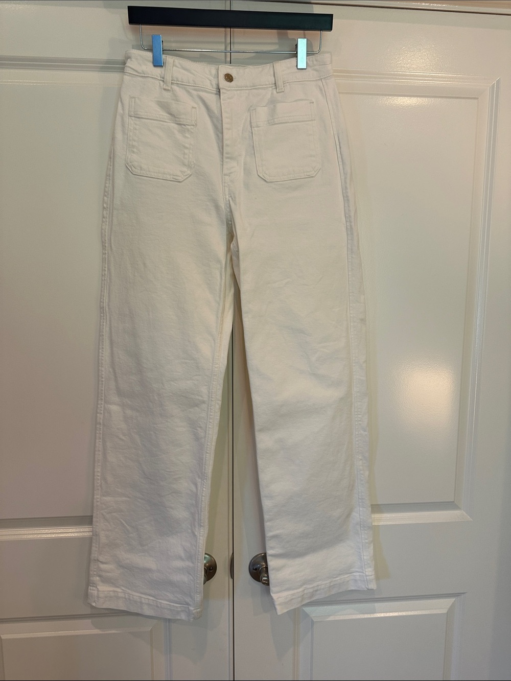 H&M white high waist wide leg jean trousers size 6, only worn once